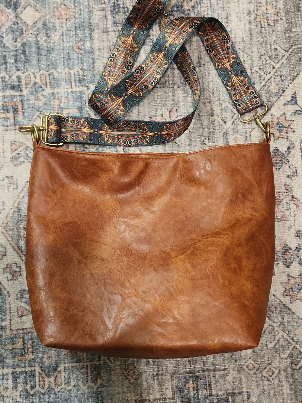 Vintage Brown Faux Leather Tote Bag